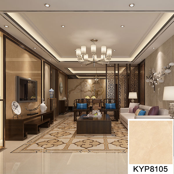 02 嫩草蜜桃在线视频陶大理石瓷砖：世纪米黄 KYP8105地面铺贴效果图